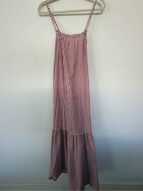 Zara Red and White Striped Maxi Dress with Ruffle Tier